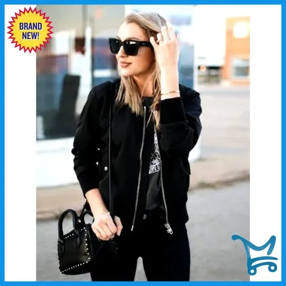 Lightweight Bomber Jacket with Pockets, Zip Up Casual Coat for Spring Fall